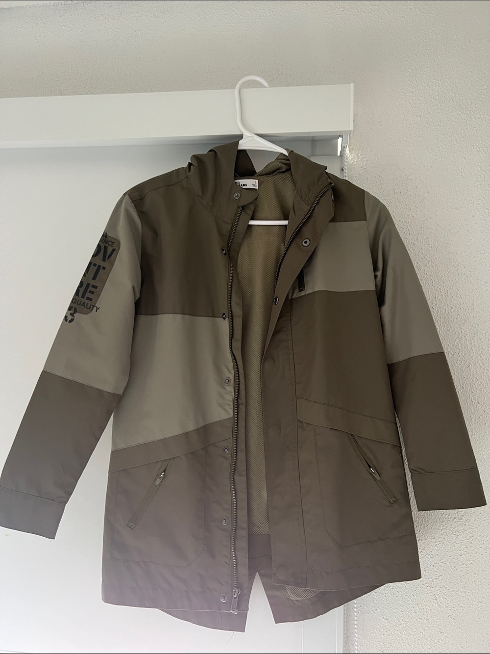 Kids Waterproof Hooded Raincoat in Olive Green